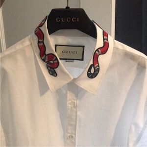 Gucci White Shirt gucci button down with Red and Black Snake Accent on collar